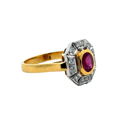 Cocktail Ring in Yellow Gold, Rubies, and Diamonds
