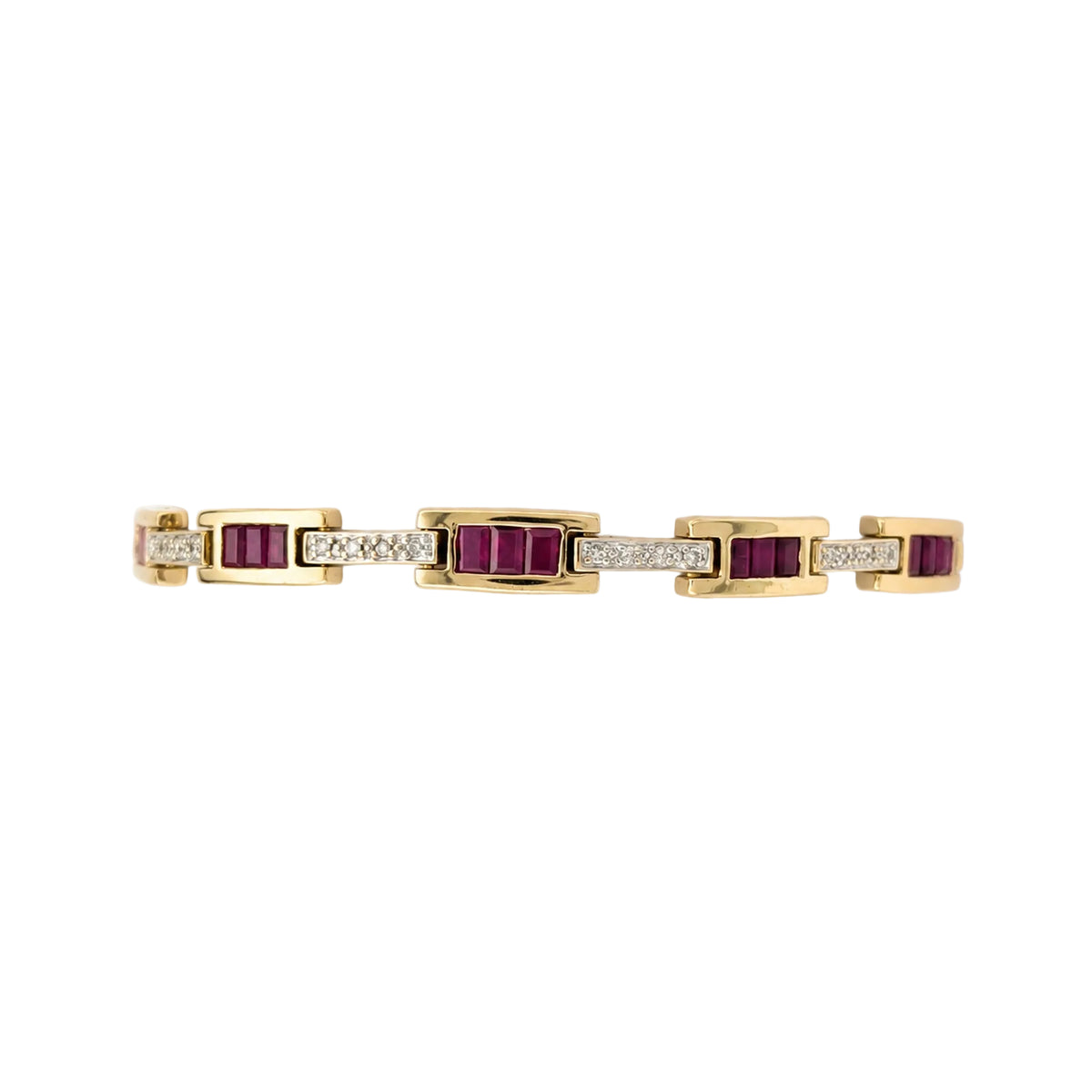 "Ligne" Bracelet in Yellow Gold, Rubies, and Diamonds