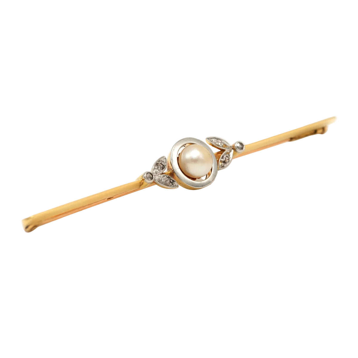 Yellow Gold Brooch with Pearl and Diamonds