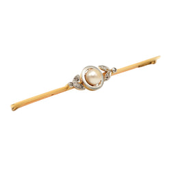 Yellow Gold Brooch with Pearl and Diamonds