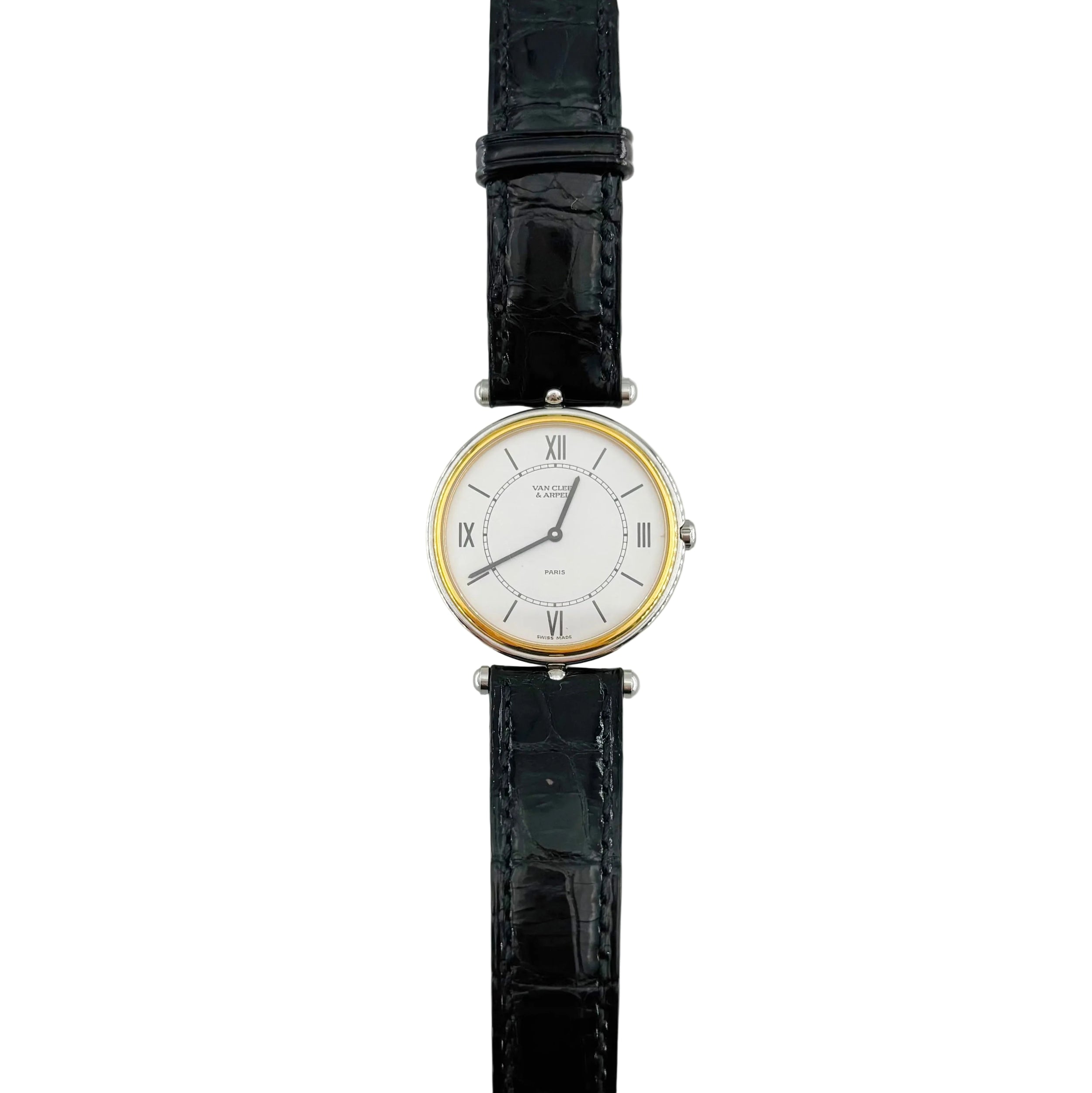 VAN CLEEF & ARPELS "La Collection" Watch in yellow gold, stainless steel, and leather