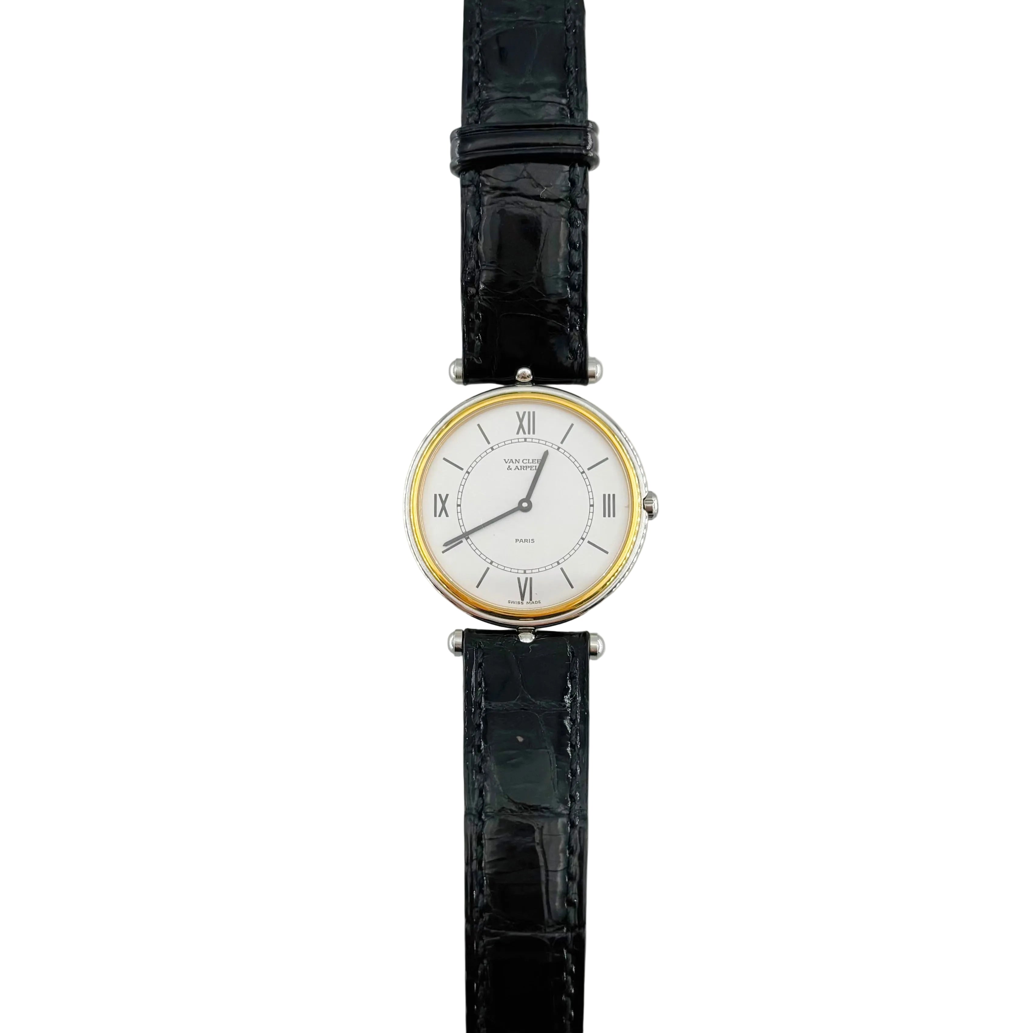 VAN CLEEF & ARPELS "La Collection" Watch in yellow gold, stainless steel, and leather