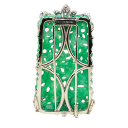 CARTIER Clip Brooch in white gold, platinum, jade, and diamonds