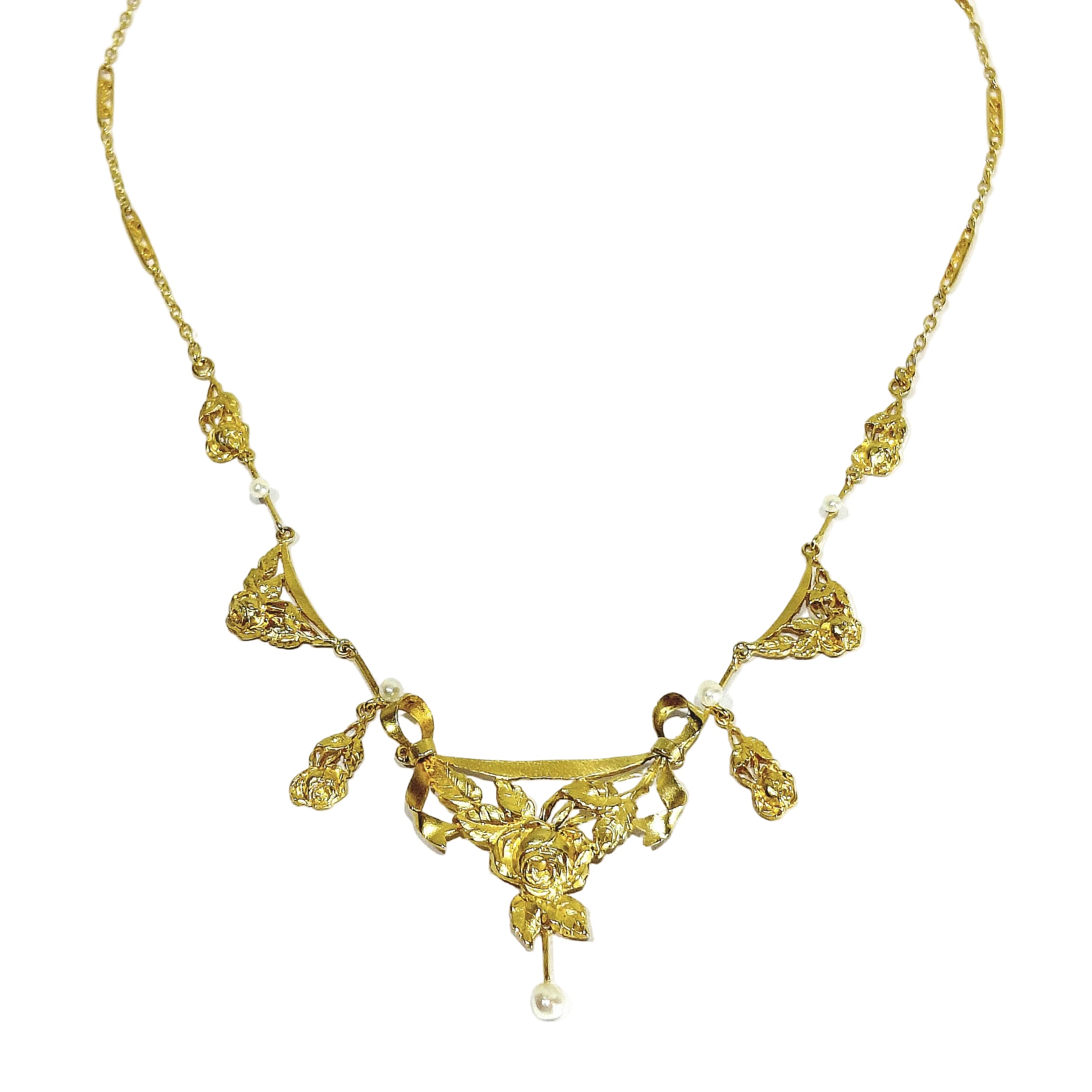 Champagne Gold and Pearl Drapery Necklace