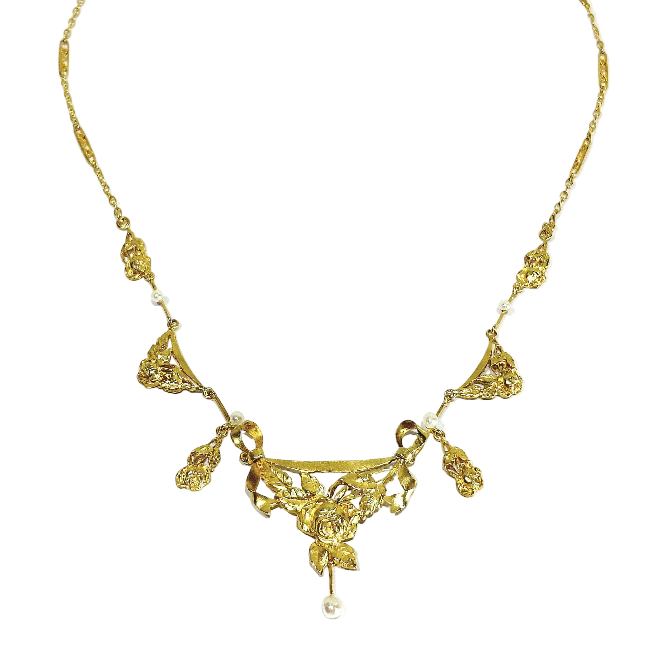 Champagne Gold and Pearl Drapery Necklace