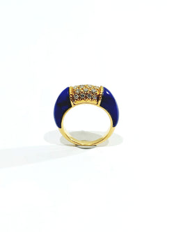 Yellow Gold Bangle Ring with Lapis lazuli and Diamonds