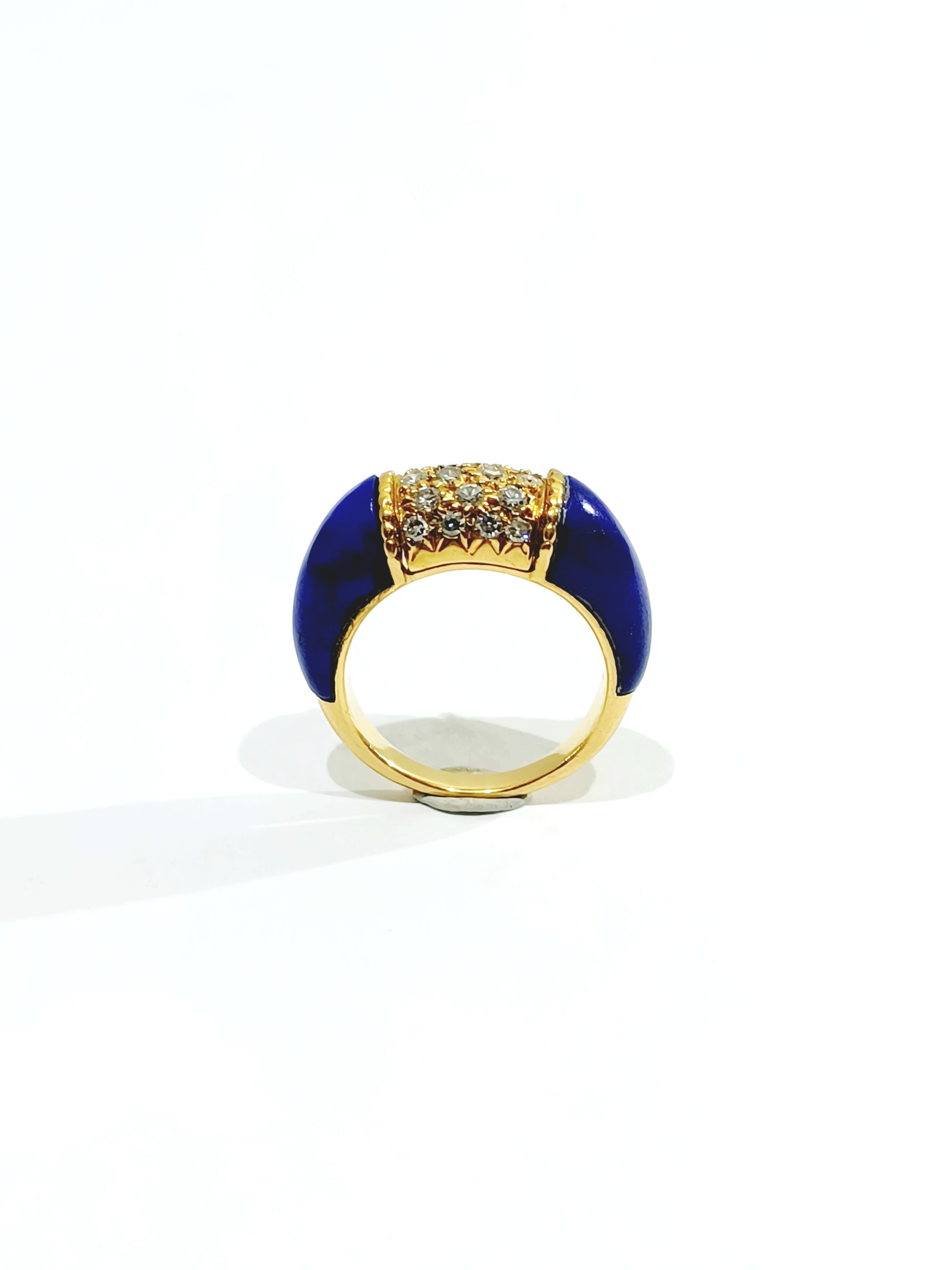 Yellow Gold Bangle Ring with Lapis lazuli and Diamonds