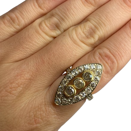 18K Yellow gold Marquise Ring with Diamonds (Size 52)