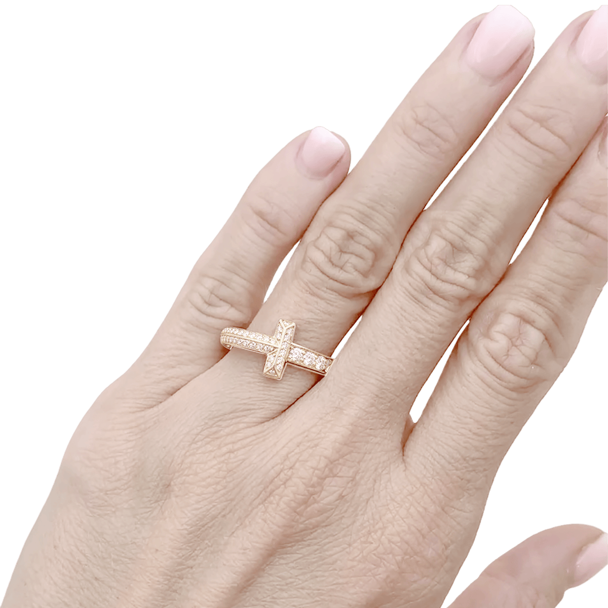 TIFFANY & CO. "Tiffany T" Bangle Ring in Rose gold with Diamonds