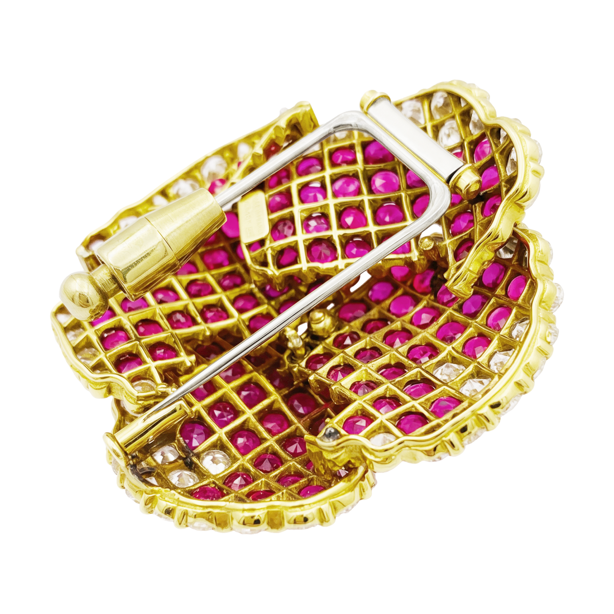 "Pansy" Clip Brooch in Yellow Gold, Rubies, and Diamonds