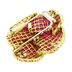 "Pansy" Clip Brooch in Yellow Gold, Rubies, and Diamonds