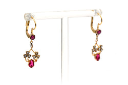 Yellow gold, Ruby, and Pearl Lever-back Earrings