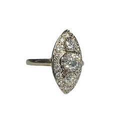 18K Gold Marquise Ring with Diamonds (Size 47)