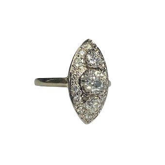18K Gold Marquise Ring with Diamonds (Size 47)