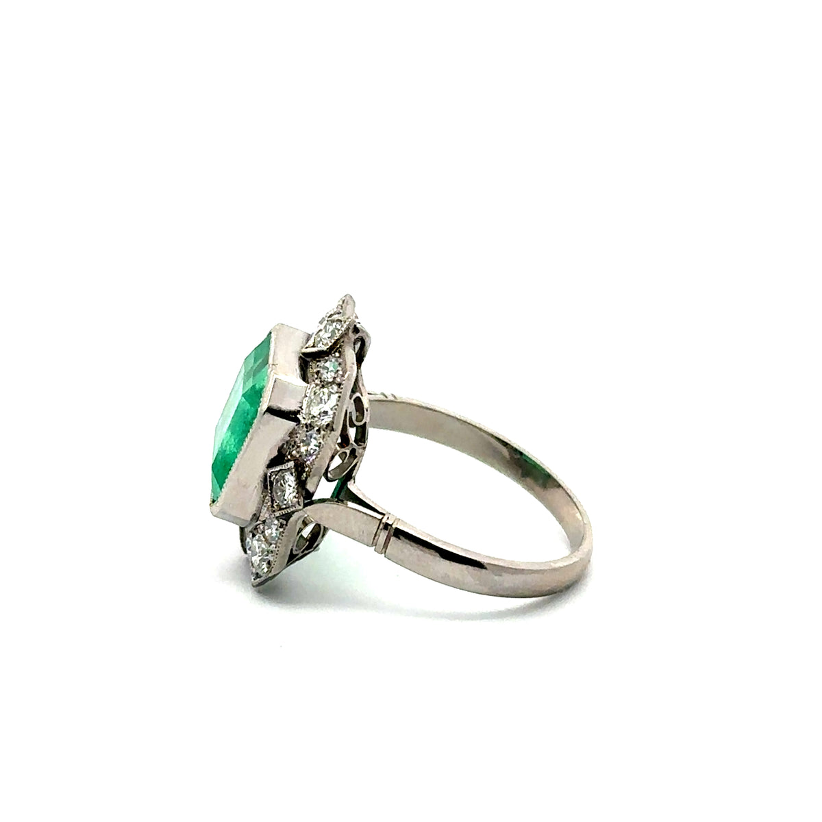 Cocktail Ring in Platinum, Emerald, and Diamonds