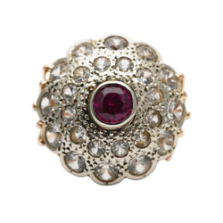 Bague Dôme en or jaune, argent, rubis et saphirs