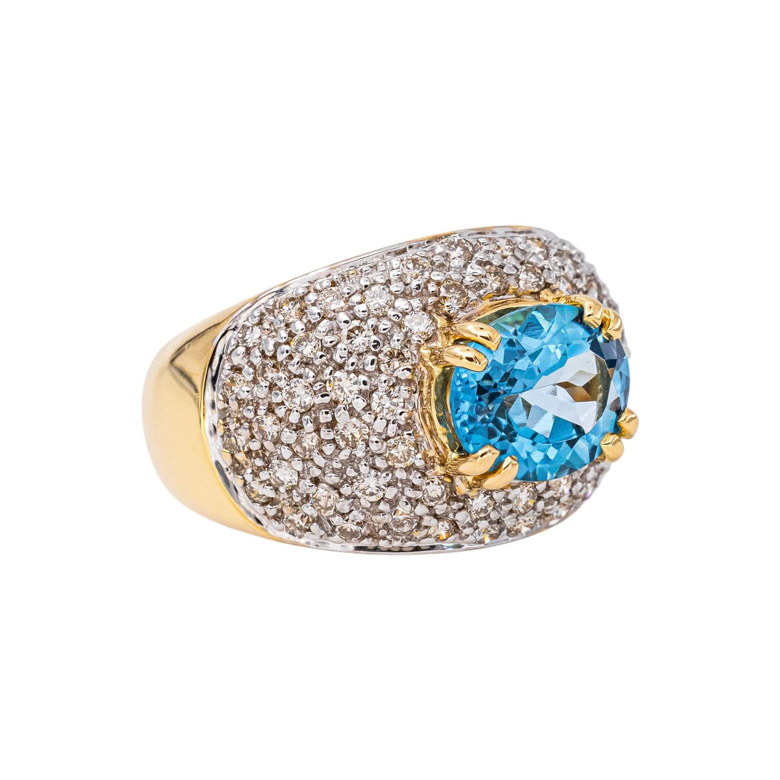 Yellow Gold Dome Ring with Blue Topaz