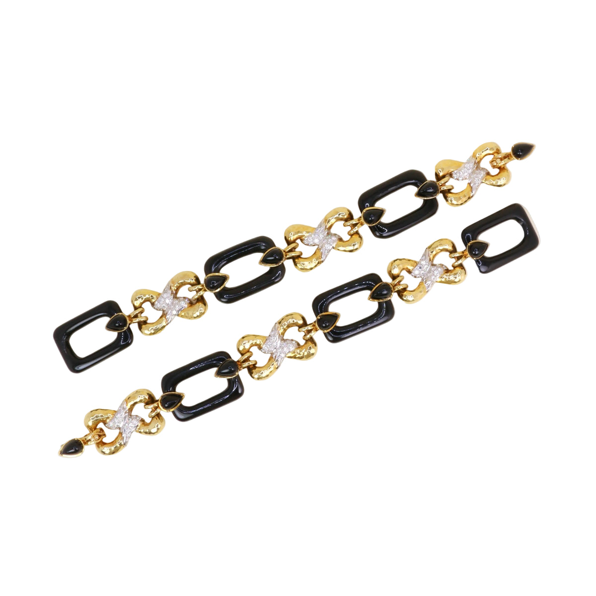 Convertible Yellow Gold Link Necklace with Onyx and Diamonds
