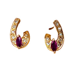 Pair of 18-carat yellow gold earrings with diamonds and red gemstones