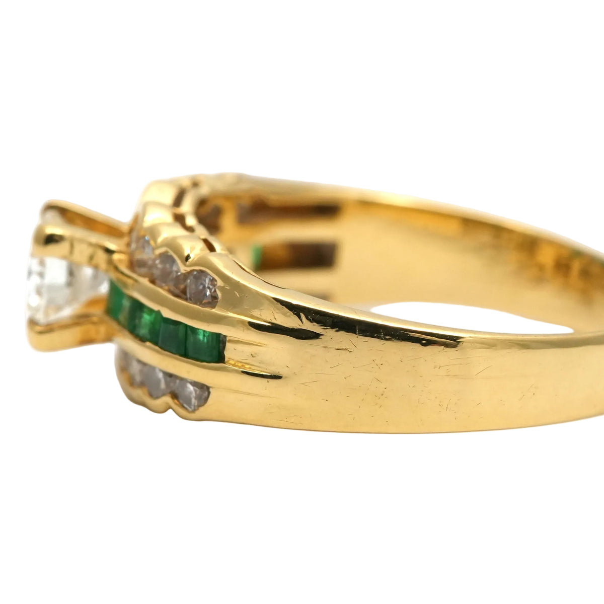 Band Ring in Yellow Gold, Emeralds, and Diamonds