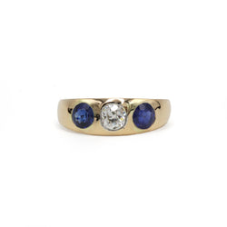 Bague Jonc en or jaune, saphirs et diamant