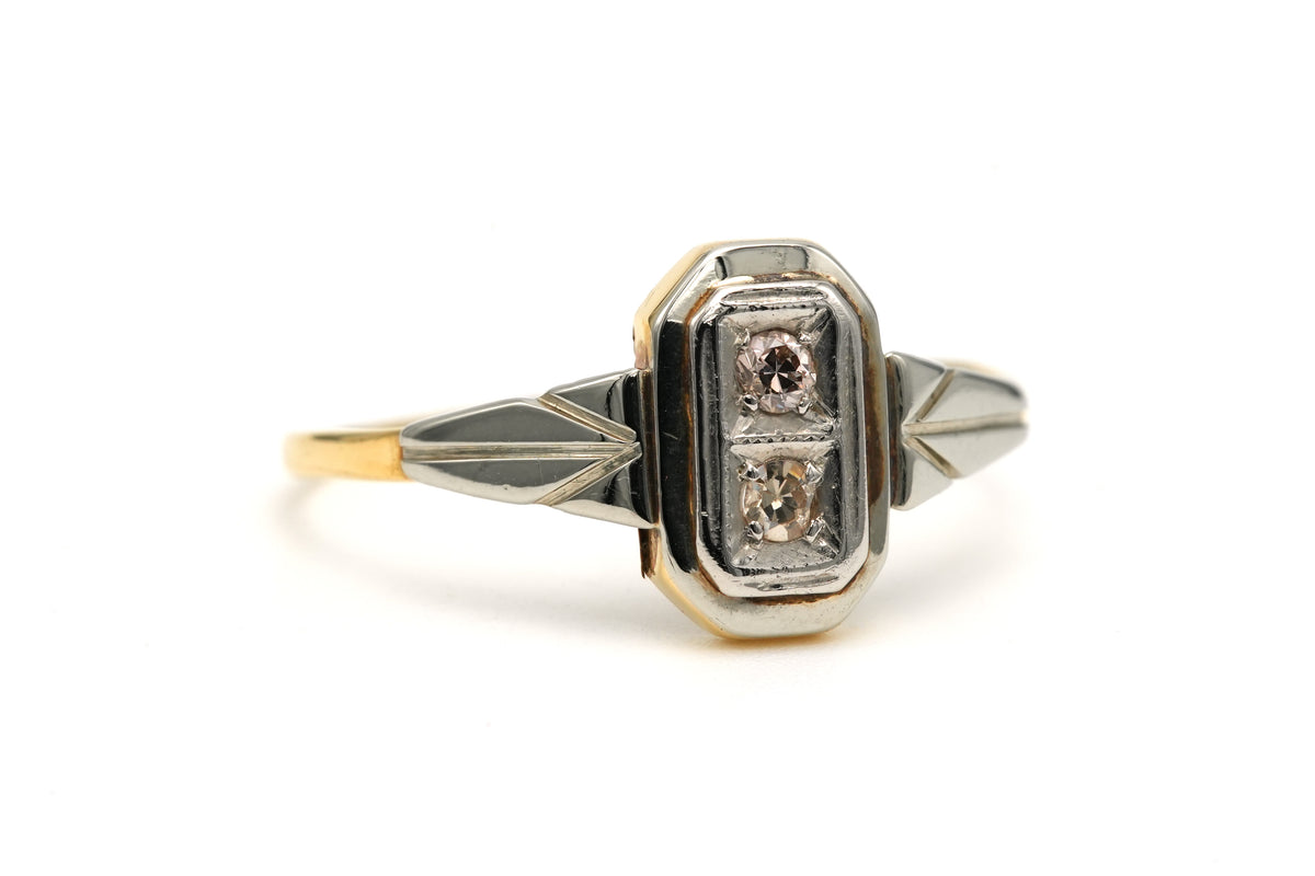 Ring in white gold, yellow gold, and diamonds