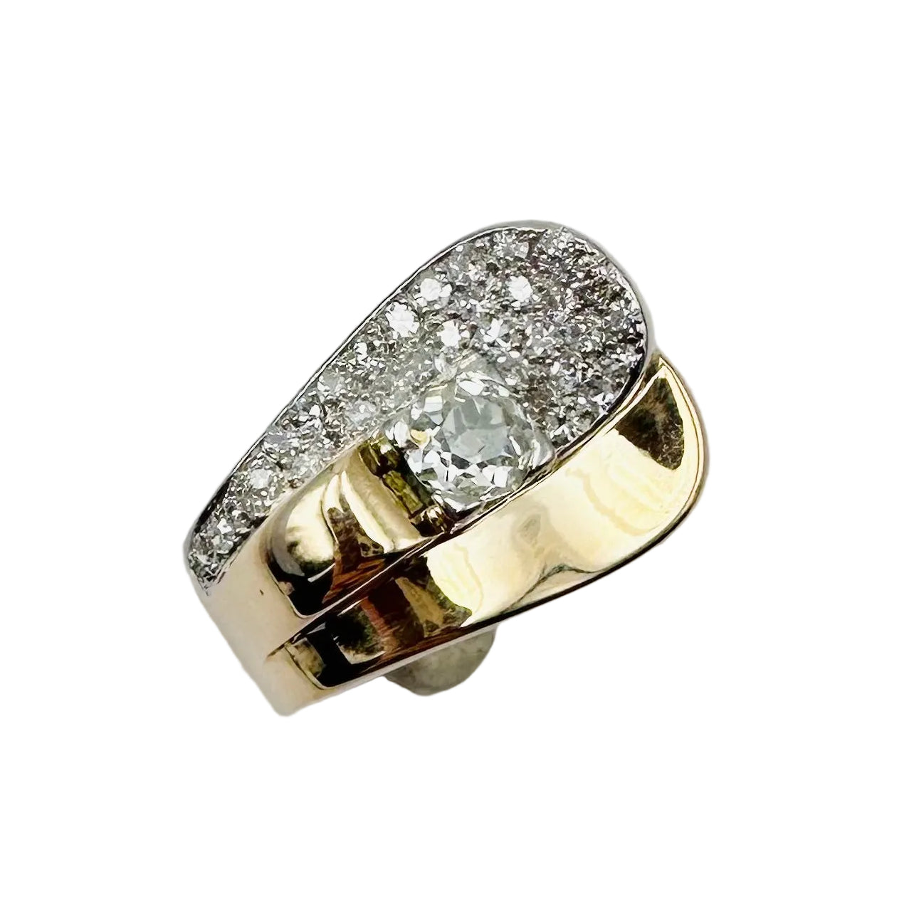 Yellow gold, Platinum and Diamond Pave Ring