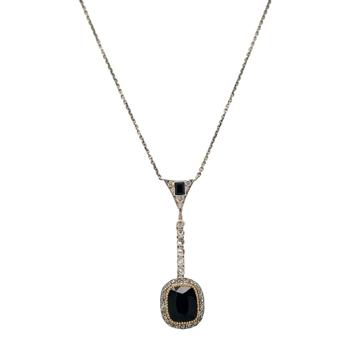 Edwardian Sapphire Diamond Gold Necklace Pendant - Castafiore
