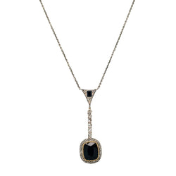 Edwardian Sapphire Diamond Gold Necklace Pendant - Castafiore