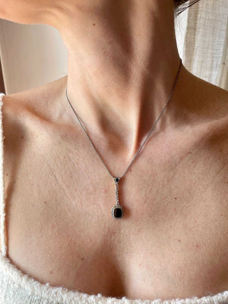 Edwardian Sapphire Diamond Gold Necklace Pendant - Castafiore