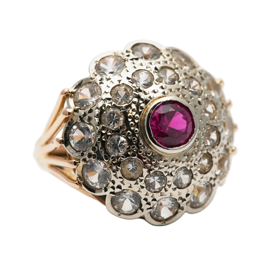 "Dôme" Ring in yellow gold, silver, rubies, and sapphires