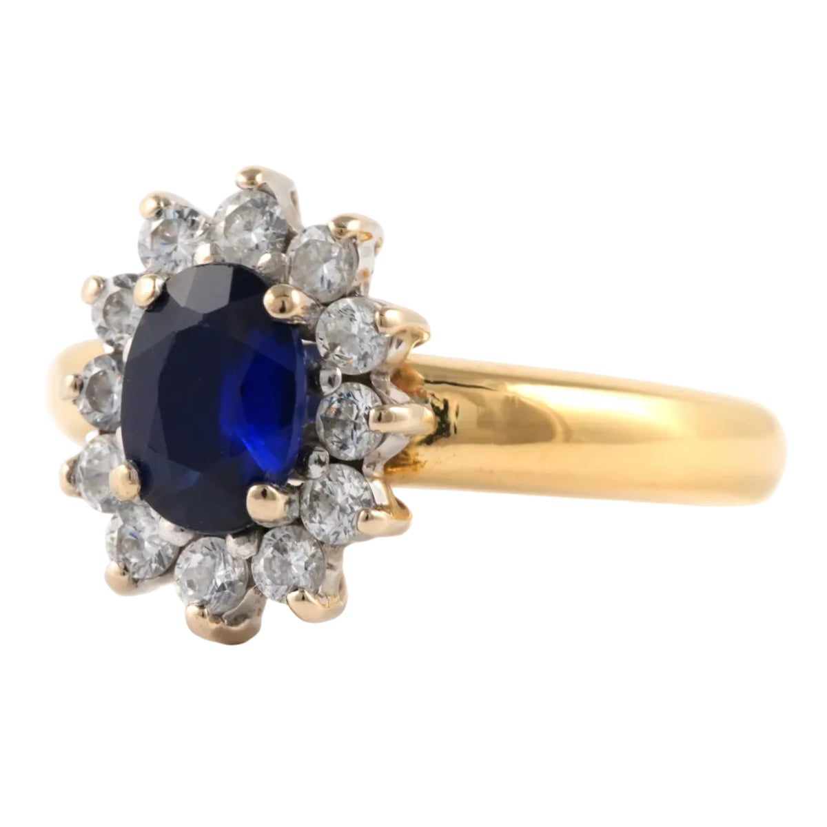 "Entourage" Ring in Yellow Gold, Sapphire, and Zirconia