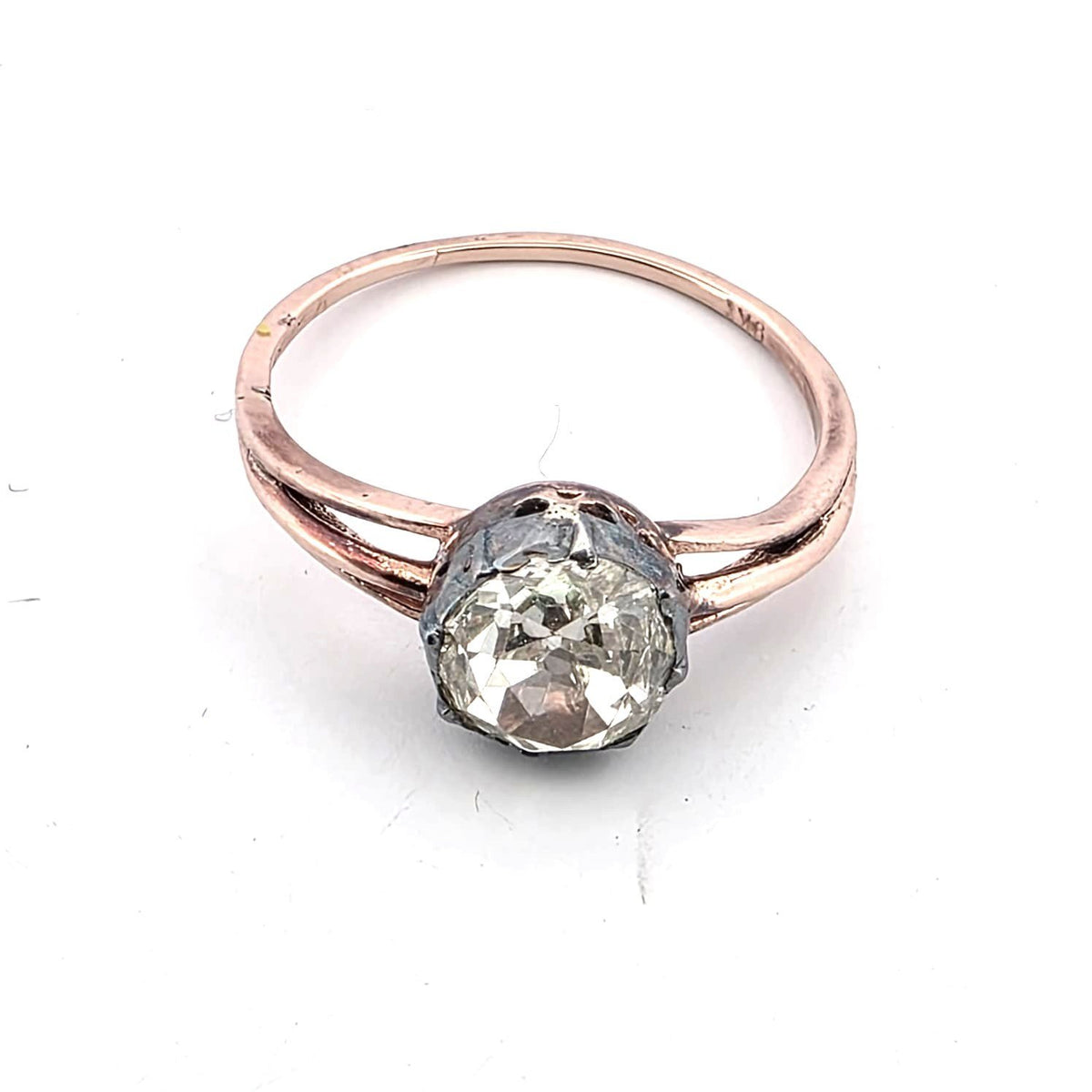 Bague Solitaire en or rose, argent et diamant