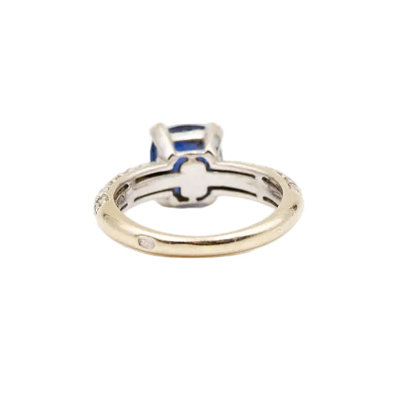 Ring in white gold, sapphire and diamonds.