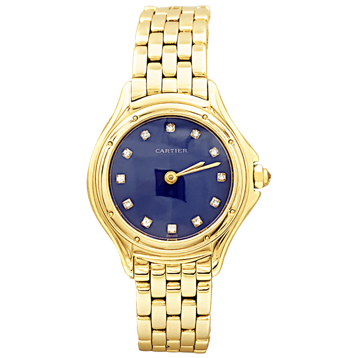 Montre Femme CARTIER, "Cougar", or jaune, index diamants.
