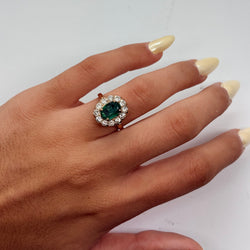 Marguerite Ring in Rose Gold, Emerald, and Diamonds
