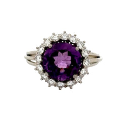 "Entourage" Ring in White Gold, Amethyst, and Diamonds