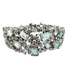 White gold bracelet with aquamarines and diamonds