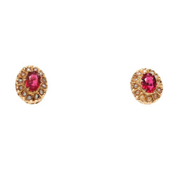 Yellow Gold Stud Earrings with Pearls and Rubies