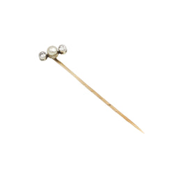 Épingle à cravate en or jaune et blanc perle et diamants - Castafiore