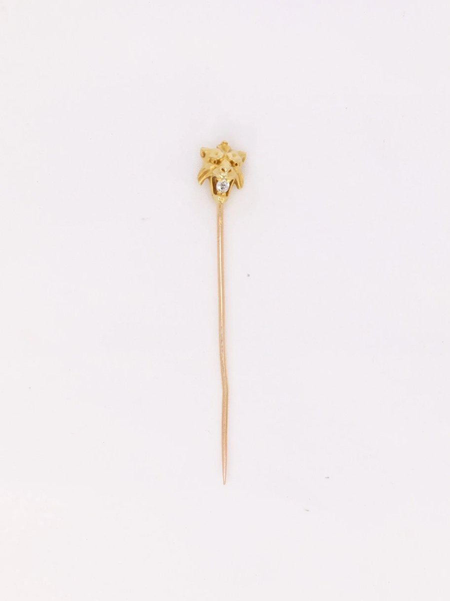 Épingle à cravate tête de félin or jaune diamant taille ancienne - Castafiore