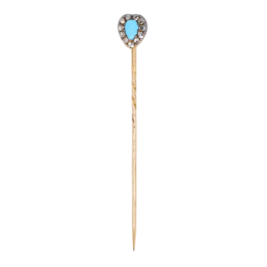 Epingle ancienne or jaune turquoise diamants - Castafiore