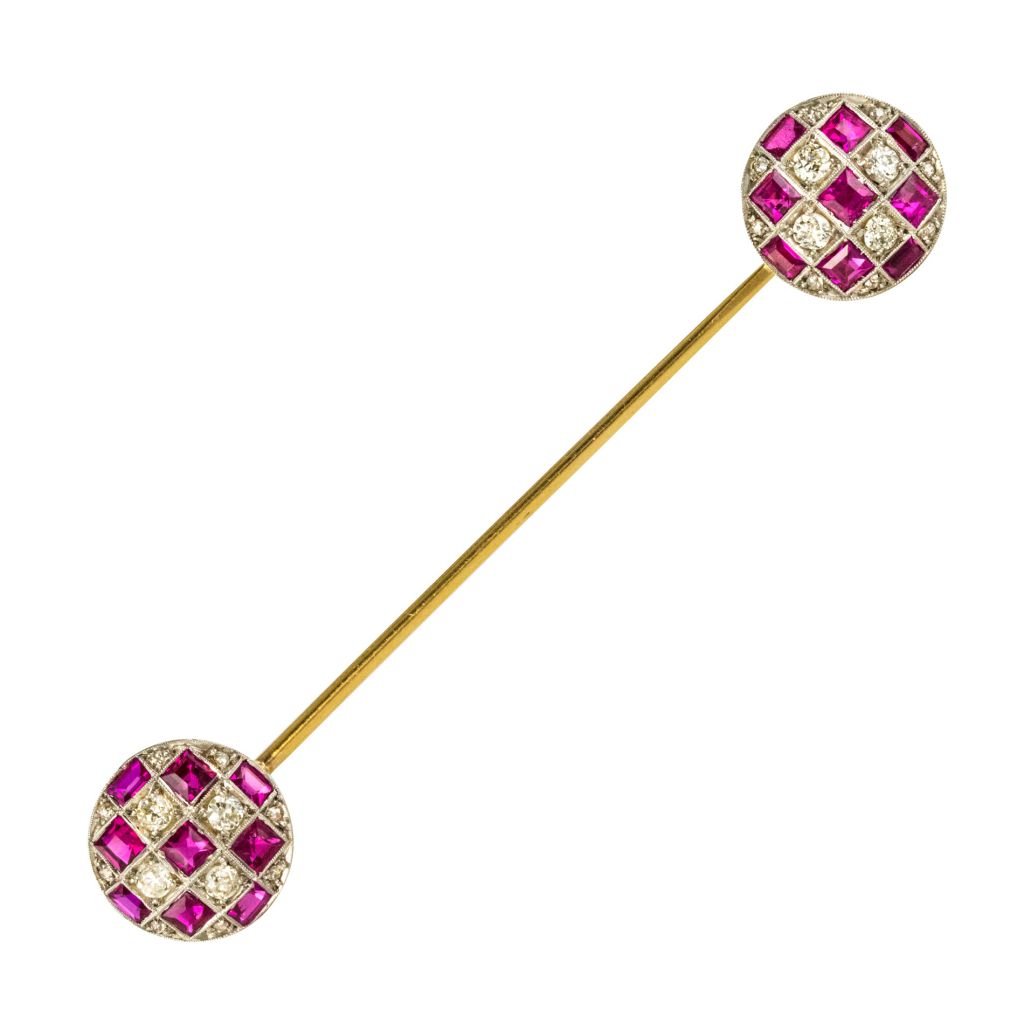 Epingle de jabot diamants rubis - Castafiore