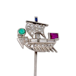 Épingle en platine, rubis, émeraude, saohir et diamants - Castafiore