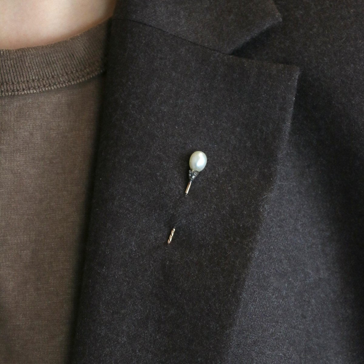 Epingle or jaune perle fine diamants - Castafiore