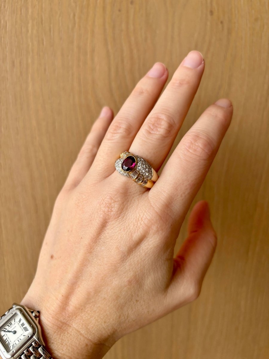 Estate 2 Carat Ruby Diamond Cocktail Ring - Castafiore