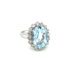 Estate 5 Carat Aquamarine Diamond Cluster Ring - Castafiore