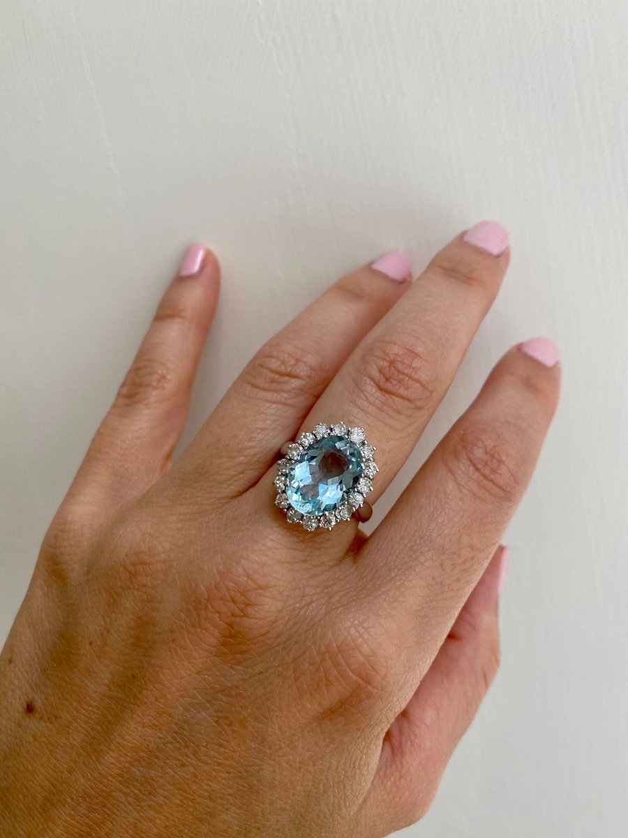 Estate 5 Carat Aquamarine Diamond Cluster Ring - Castafiore