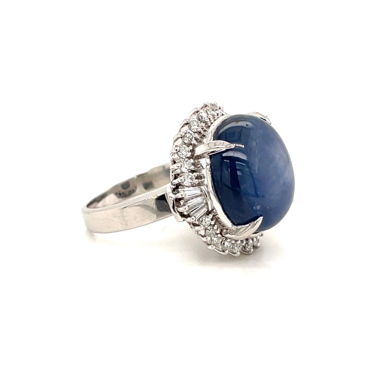 Estate Certified 20 Carat Star Sapphire Diamond Platinum Ring - Castafiore