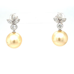 Estate Pearl Diamond Drop Earrings - Castafiore